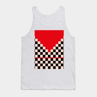 Classic Black and White Red Checker Ethnic Pattern Tank Top